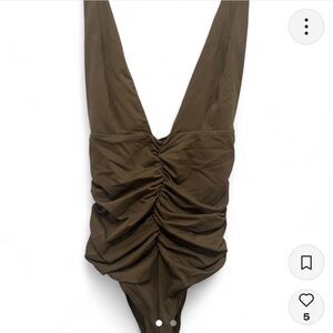 Zara Deep Plunge Ruched Bodysuit